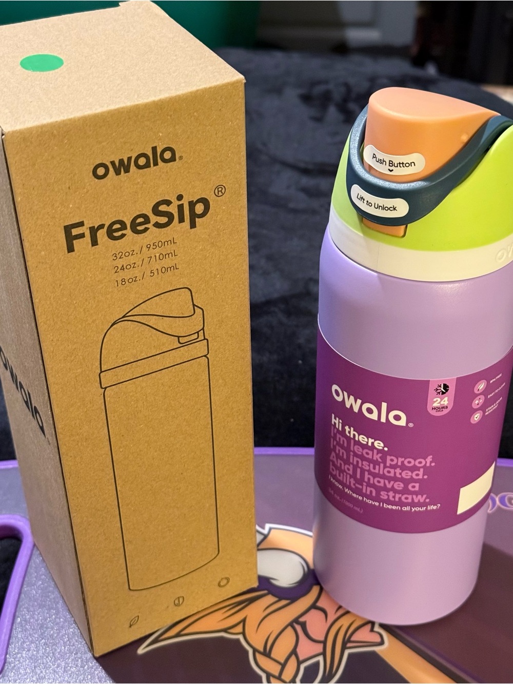 Owala FreeSip Insulated Bottle - Lavender with Lime & Peach Accents